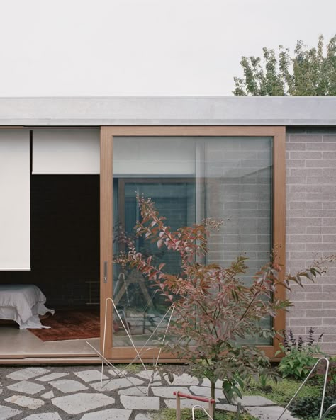 Quarry House, Concrete Kitchen Island, Cottage Extension, Small Front Gardens, Garden Court, Internal Courtyard, Masonry Wall, Metal Canopy, Urban Oasis