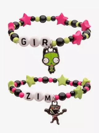 Invader Zim GIR & Zim Best Friend Bracelet Set, Gir Kandi Bracelet, Friend Group Bracelets, Invader Zim Bracelet, Scene Bracelet, Scene Bracelets, Gir Invader Zim, Scene Clothes, Scene Kandi, Invader Zim Gir