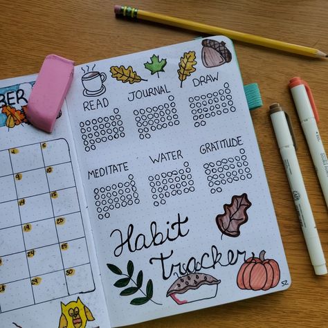 Fall Habit Tracker, September Habit Tracker, November Habit Tracker, October Habit Tracker, Bullet Journal Contents, Bullet Journal Ideas Templates, Habit Tracker Bullet Journal, Bullet Journal Mood Tracker Ideas, Notebook Ideas