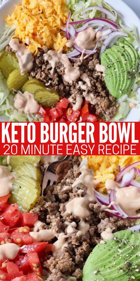 Essen, Burger In A Bowl, Healthy Hamburger, Burger Bowl, Burger Salad, Low Carb Burger, Keto Burger, Low Carb Low Fat Recipes, Best Low Carb Recipes