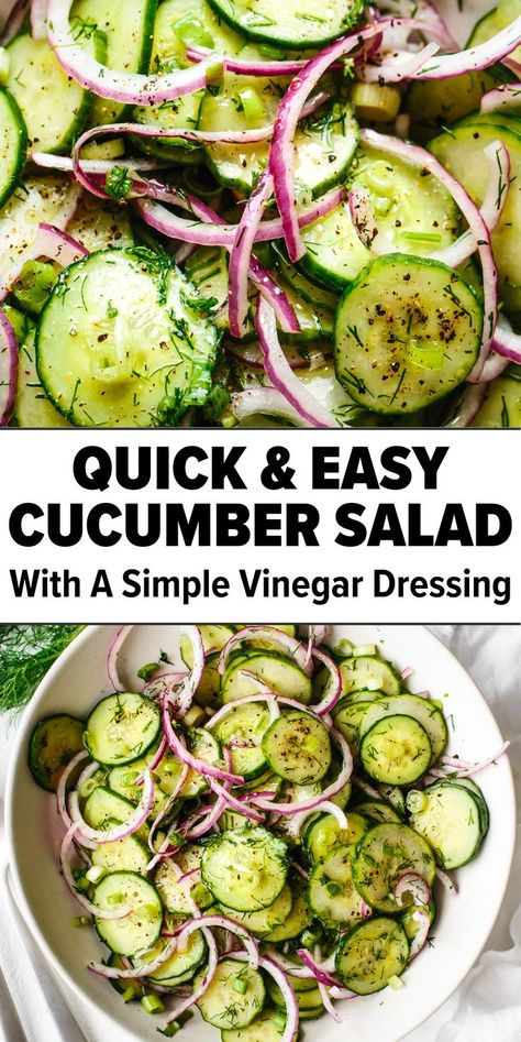 Easy cucumber salad recipe Paleo Cucumber Salad, Healthy Cucumber Salad, Mediterranean Cucumber Salad, Cucumber Salad Dressing, Cucumber Salad Vinegar, Sugar Free Eating, Easy Cucumber Salad, Cucumber Salad Recipe, Delicious Dips Recipes