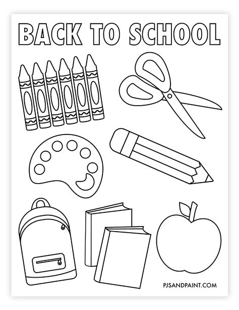 Art Work Sheets For Middle School, My School Coloring Pages, Back To School Art Activity Preschool, Preschool Back To School Coloring Pages, Open House Coloring Page, Things In School Worksheets, School Supply Coloring Page, Prek Coloring Sheets Free Printables, School Theme Crafts Preschool