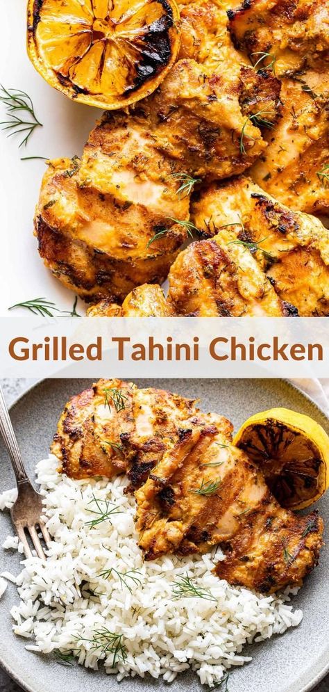 Tahini Dinner Recipes, Recipes With Tahini Sauce, Tahini Marinade, Tahini Chicken Recipe, Chicken Tahini, Lemon Dill Rice, Runner Recipes, Tahini Chicken, Dill Rice