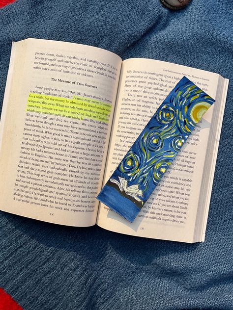 Handmade with love ✨❤️ This bookmark is inspired by Van Gogh painting. #bookmark #handmade #watercolour #starrynight #bookworm artsbykirty Famous Paintings Bookmarks, Van Gogh Bookmarks, Book Mark Ideas Creative, Starry Night Bookmark, Deep Sentences, Van Gogh Watercolor, Fantasy Bookmarks, Van Gogh Painting, Journal Bible