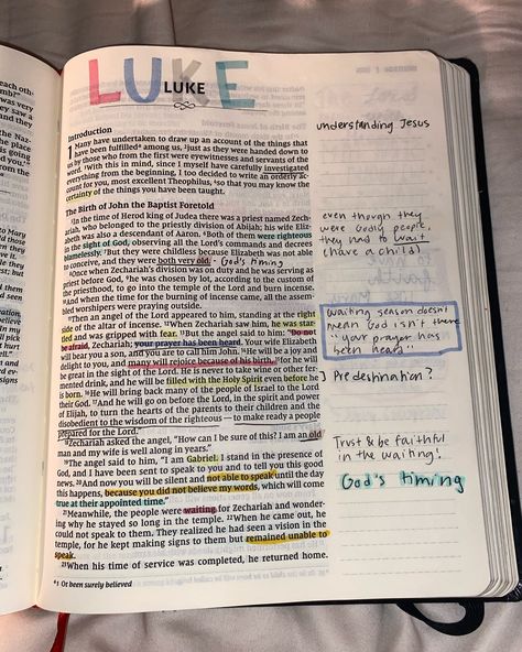 Luke chapter 1 Bible journaling: Theme: TRUST IN GOD’S TIMING! God’s plans >>> God’s timing >>> Trust in God and surrender control! #biblestudy #biblejournaling #BookofLuke #trustinGod #WaitingSeason #christianity #contentcreator Luke 1 Journaling, Bible Journaling Luke Chapter 1, Luke Chapter 1 Bible Study, Luke 1 Bible Notes, Luke Chapter 2 Bible Journaling, Book Of Luke Bible Journaling, Luke Chapter 1 Bible Journaling, Luke Bible Study Notes, Luke 1 Bible Journaling