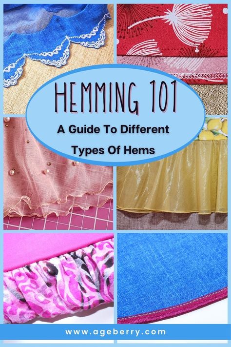 Different Types Of Hemming, How To Sew Edges Of Fabric, Types Of Hand Sewing Stitches, Types Of Hems, Invisible Hem, Sewing Area, Sewing Hems, Sewing Sleeves, Advanced Sewing