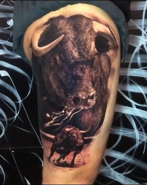 Amazing Bull Tattoo 2021 #tattoo #art #ink #tattooart #design #amazing #bull Black Bull Tattoo, Toros Tattoo, Ox Tattoo, Tattoos Big, Biomech Tattoo, Taurus Bull Tattoos, Fenrir Tattoo, 27 Tattoo, Bull Tattoo