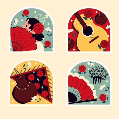 Photobooth Decor, Spanish Tattoos, Art Abstrait Ligne, Flamenco Dancing, Islamic Cartoon, Flamenco Dancers, Teacher Stickers, Class Decoration, Guitar Art