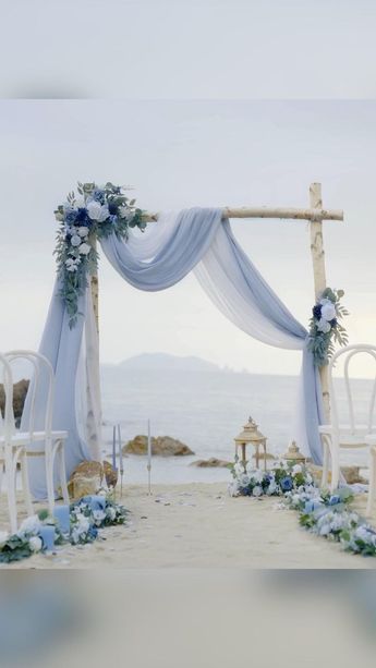 Dusty Blue And Navy, Baby Blue Weddings, Blue Beach Wedding, Blue Wedding Decorations, Flower Arch, Light Blue Wedding, Arch Decoration, Wedding Arch Flowers, Arch Flowers