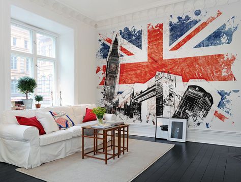 #Wallpaper #Duvarkagidi R10782 UNION JACK Interior Wallpaper, Wall Board, Ferm Living, Union Jack, Delft, Lampshades, Mural Wallpaper, Living Room Designs, Wall Murals