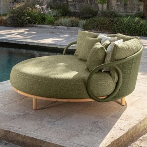 Modern Sofa Chair, Round Sofa Chair, Backyard Renovation, Outdoor Patio Sofa, Statement Furniture, Lawn Furniture, Round Sofa, Outdoor Daybed, Teak Outdoor