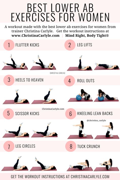 The best Low Ab Exercises for women from trainer Christina Carlyle. See the instructions for this lower ab workout at https://www.christinacarlyle.com/lower-ab-exercises-workout-for-women/ Ab Exercises, Ab Exercises For Women, Lower Ab Exercises, Best Lower Ab Exercises, Workout Instructions, Exercises For Women, Body Exercises, Trening Fitness, Lower Abs Workout