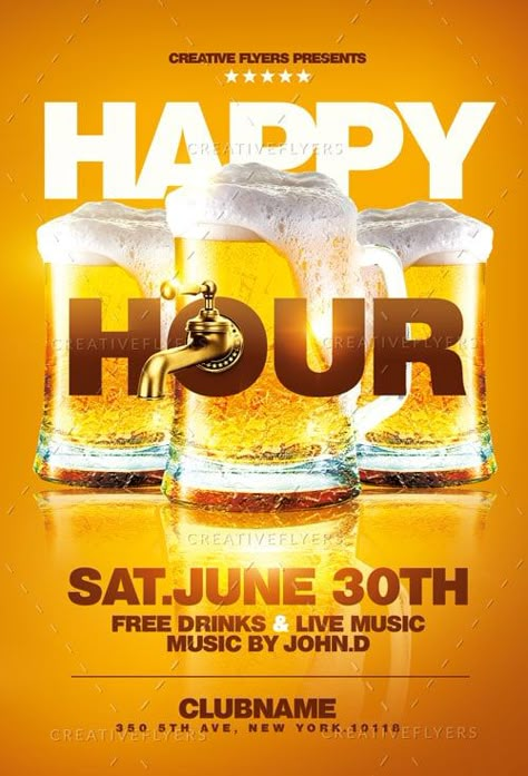 Happy Hour Flyer Design, Happy Hours Poster, Beer Flyer Design, Happy Hour Poster Design, Drink Flyer, Beer Creative, Happy Hour Poster, Beer Flyer, Beer Poster Design