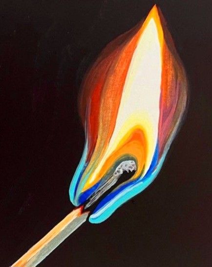 2 Colour Painting, Serialism Paintings, Acrylic Painting Ideas Meaningful, Mind Blowing Art, Drawings Of Flames, The Dye Painting, Non Representational Art Drawing, Elements Of Art Artwork, Painting With Lighting