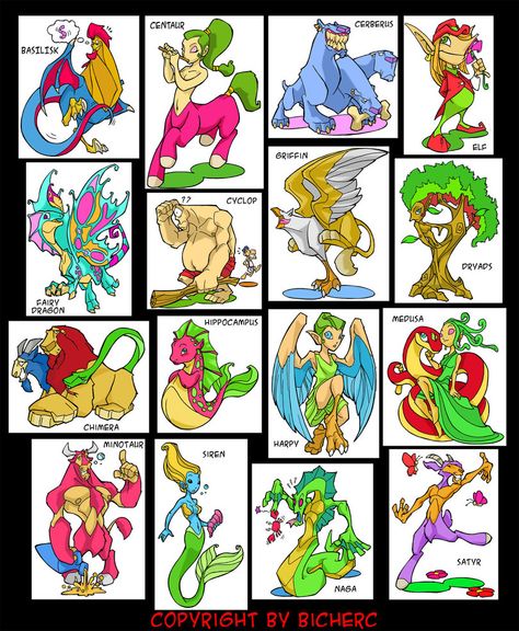 European Mythical Creatures by bicherc on deviantART Cool Mythical Creatures, Amigurumi Inspiration, Cultures Around The World, Goddess Athena, Types Of Fairies, Fantastic Beast, Japanese Poster Design, Gratitude Journal Prompts, Work Images