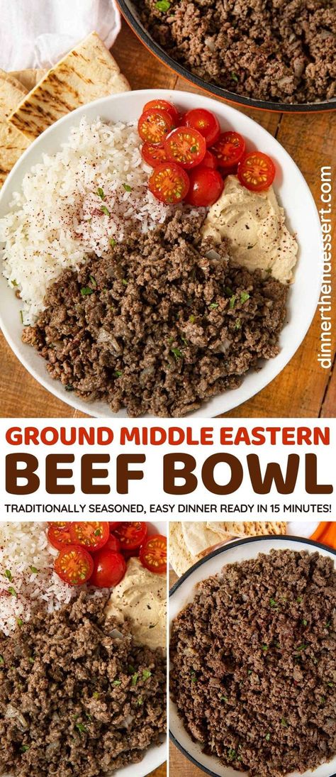 Best Healthy Ground Beef Recipes, Ground Beef Diet Recipes, Light Ground Beef Recipes, Ground Beef And Lentils Recipe, Middle Eastern Beef Recipes, Middle Eastern Bowl Recipes, Ground Beef And Chickpeas, Middle Eastern Bowl, Seasoned Ground Beef Recipes