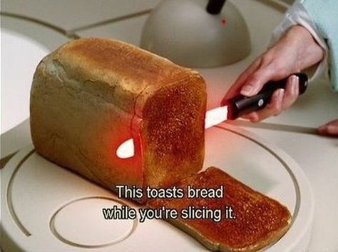 Knife Toaster | 28 Cool Toasters To Make Your Morning Better - Best thing since "sliced" bread! Inventions Sympas, Hitchhikers Guide, Guide To The Galaxy, Utila, Gadgets And Gizmos, Take My Money, Naha, Cool Inventions, Lightsaber