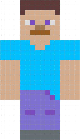 Steve From Minecraft - this could be done with graph paper and incorporate math and symmetry etc. Steve From Minecraft, Minecraft Quilt, Minecraft Crochet, Minecraft Beads, Minecraft Pattern, Pixel Art Minecraft, Minecraft Steve, Astuces Diy, Kandi Patterns