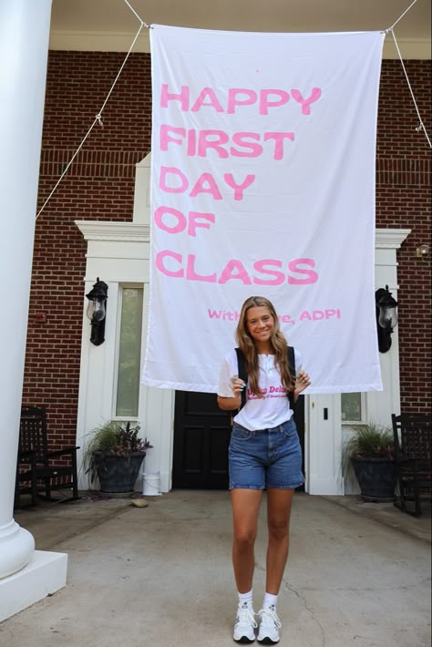 Sorority Banners Recruitment, Sorority Banner Ideas, Alpha Phi Red Dress Gala, Morale Ideas, Welcome Home Banners, Sorority Banner, Tri Delt, Sorority Ideas, Alpha Gam