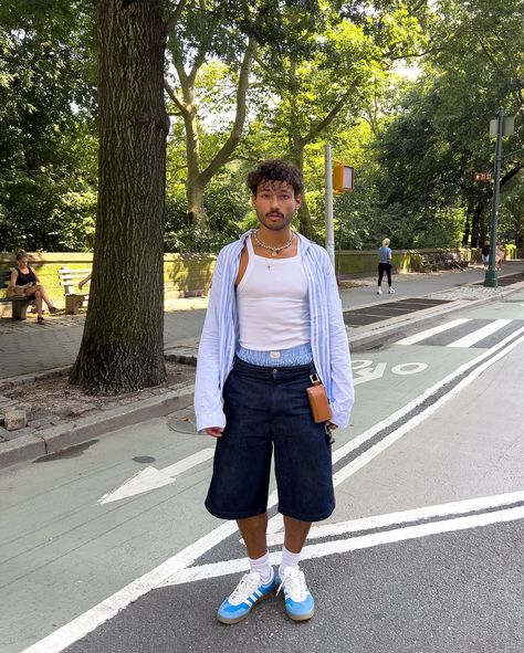 blues clues ——— summer outfit, blue, tank top, mirror selfie, nyc style, jorts outfit, men’s styling, boxers outfit Tank Top Summer Outfits Men, Men Boxers Outfit, Tank Top Mirror Selfie, Jorts Outfits Men, Summer Man Outfit, Men Tank Top Outfit, Tank Top Outfits Men, Jorts Mens Outfits, Boxers Outfit