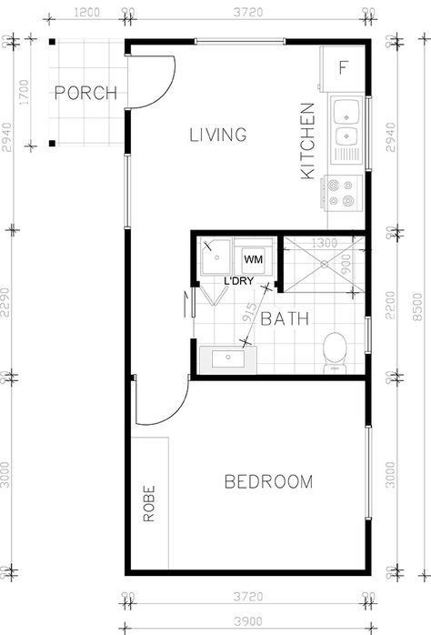 Granny Flat Floorplan Gallery - 1,2, & 3 Bedroom Floorplans Granny Flat Ideas Floor Plans, Sleepout Plans, Small Flat Plan, Annex Floor Plans, Studio Granny Flat, Small Granny Flat Ideas Floor Plans, Granny Flats Floor Plans, Garage To Studio Apartment, Granny Flat Floor Plans