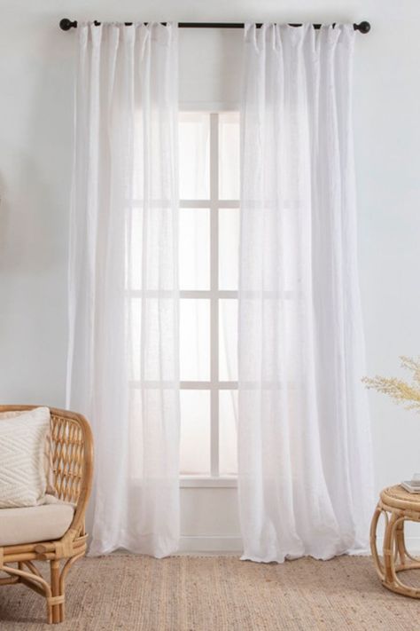 Sheer White Curtains Living Room, White Linen Curtains Bedroom, Sheer Linen Curtains Bedroom, White Curtains Aesthetic, Curtain In Bedroom, White Flowy Curtains Bedroom, Curtains Aesthetic White, Flowy Curtains, Modern Curtain Design