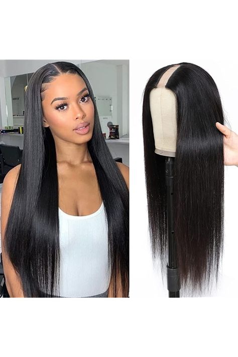 DMKEEP U Part Human Hair Wigs for Women Straight Brazilian Virgin Human Hair Wig 1&#34;x4&#34; U Shape Glueless Wigs 150% Density Beginner Friendly Natural Color (26 Inch) Hair Side Part, Side Part Wig, Wig Ideas, U Part Wig, Glueless Wigs, U Part, Hair Wigs For Women, Wig Human Hair, Side Part