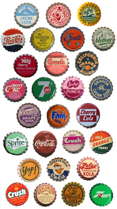 #art #wallpaper #vintage #inspiration #bottlecap #shuffle #collage #print #inspo #bottle #cocacola #fanta #coke Bottle Caps Aesthetic, Vintage Bottle Caps, Vintage Coke Aesthetic, Picture For Collage, Bottle Cap Drawing, Shuffle Inspiration, Collage Themes, Coca Cola Aesthetic, Coke Poster