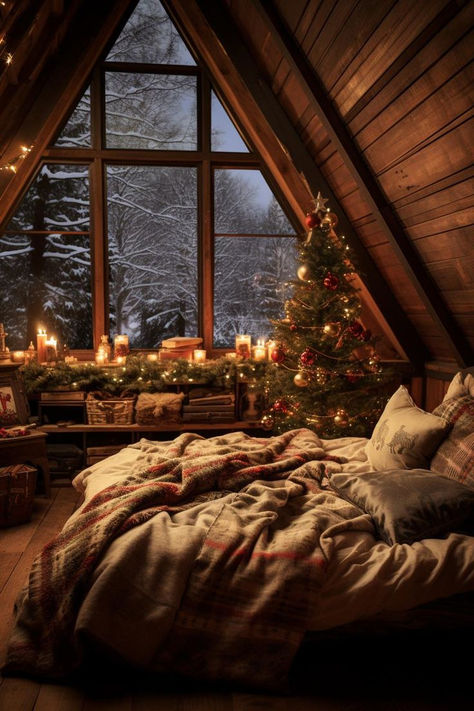 Transform your bedroom into a winter wonderland with enchanting Christmas decor ideas. Capture the magic of the season with cozy throws, twinkling lights, and festive accents. Enjoy the view of nature dressed in snow from the comfort of your bed. Embrace the holiday spirit and create a serene retreat. 🌲✨🛏️ #ChristmasBedroom #WinterWonderland #HolidayDecorIdeas #CozyRetreat #NatureView #SnowyScenes #FestiveVibes #MagicalBedroom #SeasonalJoy #HomeDecor #BedroomInspiration #HolidayMagic Cozy Christmas Night Aesthetic, Christmas Cabin Aesthetic, Christmas Aesthetic Cozy Bedroom, Cottage Christmas Aesthetic, Bloxburg Cabin, Romanticizing Winter, Bloxburg Town, Manifesting Board, Christmas Aesthetics