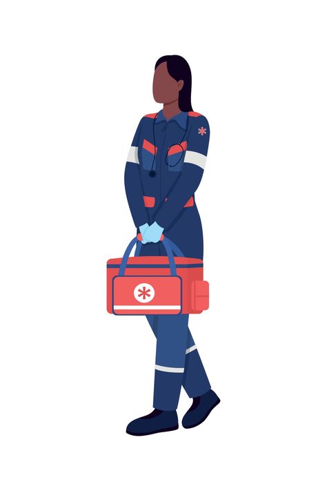 Female Paramedic, Faceless Character, Americana Vintage, American Female, Future Lifestyle, Color Vector, Paramedic, Flat Color, Vector Art