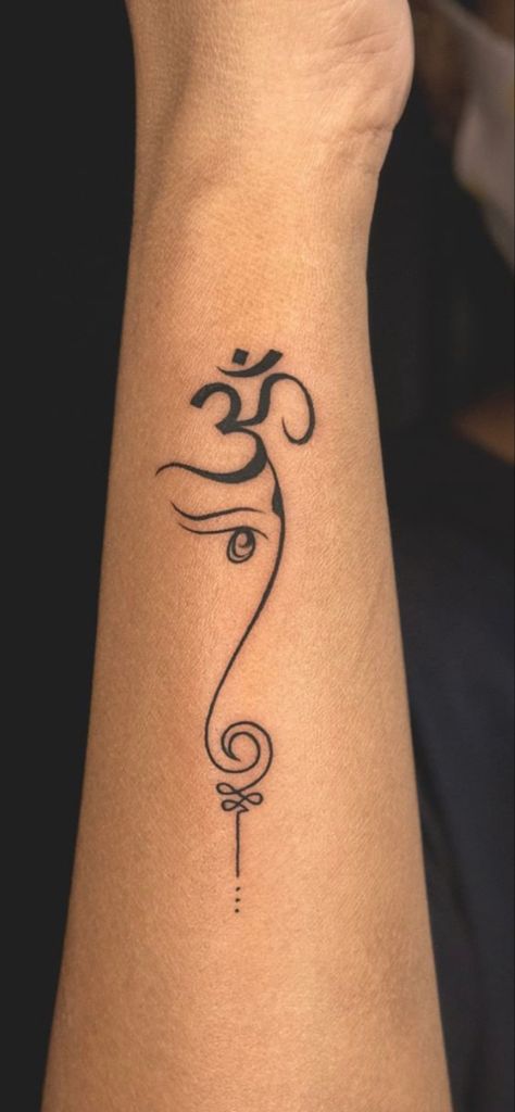 Ganesha Tattoos For Women, Simple Ganesh Tattoo, Ganesha Small Tattoo, Ganesha Symbol Tattoo, Ohm Tattoo Design Ideas, Aum Sign Tattoo, Telugu Tattoo, Small Indian Tattoos For Women, Small Ganesha Tattoo