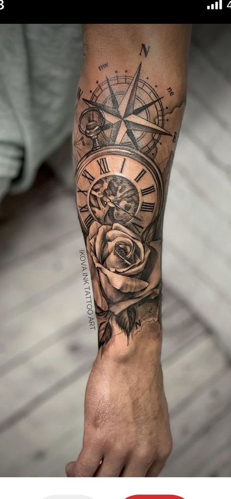 Clock And Compass Tattoo For Men, Men S Tattoo Sleeve, Men’s Sleeve Ideas, Men’s Forearm Sleeve, Background Tattoo Ideas Men, Mens Sleeve Tattoo Ideas For Guys, Tattoo Inspiration Men Arm, Arm Tattoo Men Forearm Sleeve, Men’s Sleeve Tattoos Ideas