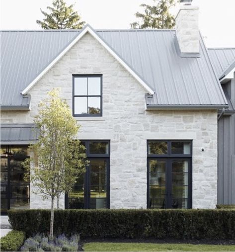 White Brick House, Stucco And Stone Exterior, Exterior Stucco, Evergreen House, Trendy Farmhouse, Farmhouse Remodel, Modern Farmhouse Exterior, Casa Exterior, Exterior Stone