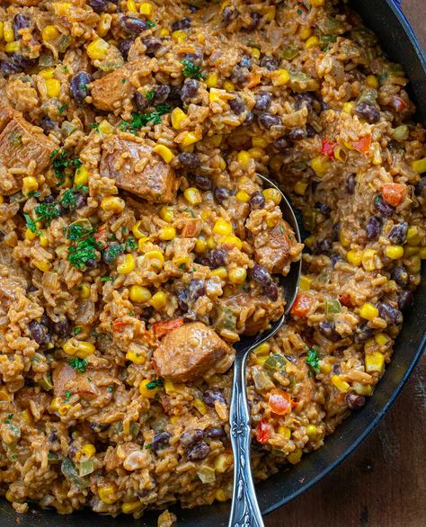 Southwest Chicken and Rice is a flavorful dish made with a blend of spices, tender chicken, rice, and a variety of vegetables. Chickenand Rice, Bulking Foods, Southwest Rice, Southwest Chicken And Rice, Southwest Chicken Pasta, Iron Skillet Chicken, Postpartum Meals, Southwest Recipes, Homestead Recipes