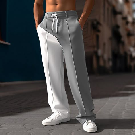 Joggers Trousers Men, Joggers Outfit For Men, Joggers Men Outfit, Mens Joggers Outfit, Straight Leg Sweatpants, Patchwork Pants, Men Sport Pants, Baggy Sweatpants, Joggers Outfit