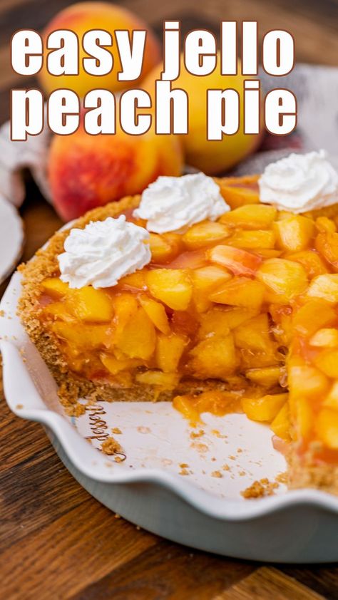 Peach Pie With Jello Recipe, Fresh Peach Pie Filling With Jello, Fresh Peach Pie With Jello, Peach And Strawberry Pie, Jello Fruit Pie, No Bake Peach Pie Recipes, Jello Peach Pie Recipe, Jello Peach Pie, Easy Fresh Peach Pie