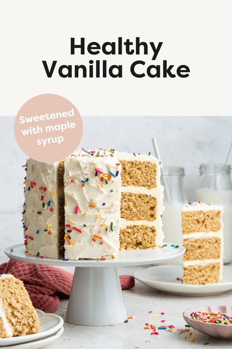 Healthy Vanilla Cake Simple Mills Vanilla Cake Mix Recipes, Healthy White Cake, Clean Cake Recipes, Clean Smash Cake Recipe, Healthy Vanilla Cake Recipe, Paleo Vanilla Cake, Healthy Cake Mix Recipes, Healthier Birthday Cake, First Birthday Smash Cake Recipe