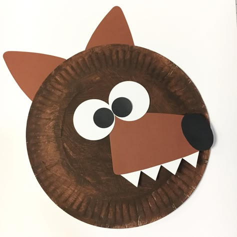 Wolf Paper Plate Craft, Big Bad Wolf Paper Plate Craft, Big Bad Wolf Craft Preschool, Fable Crafts For Preschool, Wolf Preschool Craft, Coyote Craft Preschool, Red Riding Hood Crafts Preschool, Wolf Activities Preschool, Big Bad Wolf Craft