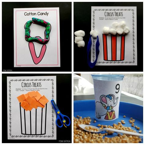 Circus Theme Preschool Activities, Circus Tent Craft, Themed Activities For Kids, Preschool Circus, Play Ideas For Kids, Circus Activities, Pink Oatmeal, Circus Crafts, Fine Motor Activity