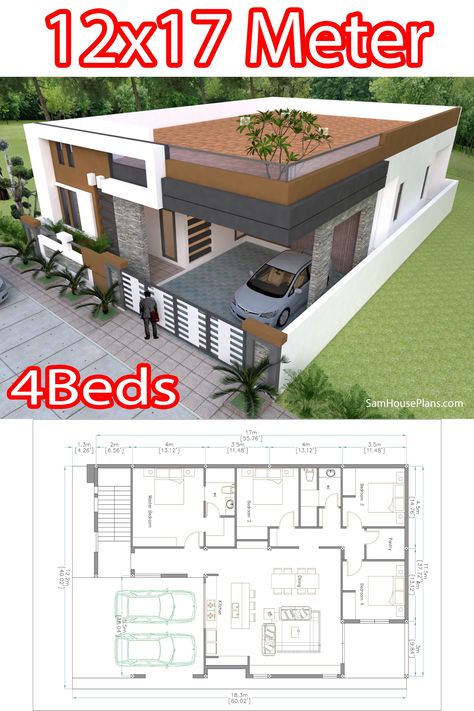 4bedroom House Plans Simple Modern, 4bedroom House Design, 4bedroom House Plans Modern, House Layout Plans 4 Bedroom, Home Layout Plans 4 Bedroom, 4 Bedroom House Designs Home Plans, Modern House Plans 4 Bedroom, One Storey Modern House Design, Modern Flat Roof House Design