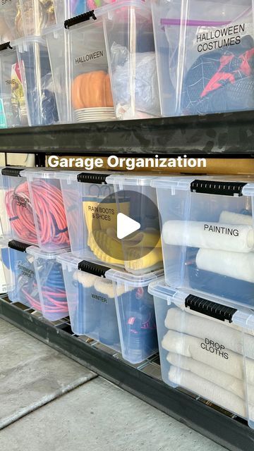 Tracy Bowers / Pro Organizer on Instagram: "Garage Organization Season, over here! 🪚🗜️⛏️ . Remember to order a dumpster if needed. Old boxes,  broken parts, trash, things you’ve wanted to dump, are often a HUGE part of our garage mess. Am I right?! . Add shelves any where you can, but make sure to leave wall space to hang things that don’t fit on a shelf.  .. I share links to product we used in this garage. Comment “Garage” and I’ll DM you the links.  . We have lots more garages on our schedule, so keep watching for more tips and ideas. . What is the struggle with YOUR garage? . Garageorganization #organingagarage #organizing #organizingtips #organizingproduct #professionalorganizer #springcleaning #thetracyway #organizesimply #unitedstates .  ." Garage Organization Ideas Shelves, How To Organize Bins In Garage, How To Organize A Small Garage, Storing Totes Organizing Ideas, Garage Storage For Cleaning Supplies, Garage Racking Ideas, Three Car Garage Organization, Garage Shelf Organization Ideas, Organization Ideas For The Garage