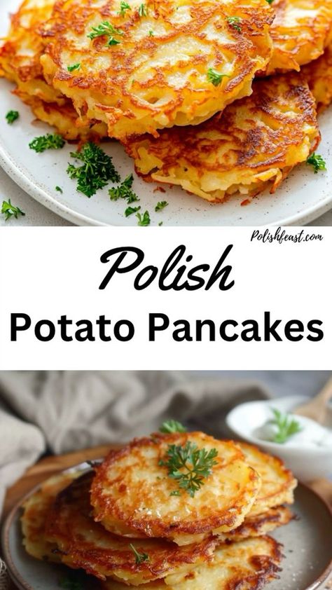 Savor the crispy goodness of Polish potato pancakes with this authentic recipe! A staple in Polish recipes and Eastern European cuisine, these potato pancakes are the perfect potato side dish for any meal. Simple to make and packed with flavor, this recipe is a must-try for fans of traditional European food. Whether you’re exploring Polish recipes or looking for a new potato dish, these pancakes are sure to impress! #PotatoPancakes #PolishRecipes #EuropeanFood Swedish Dishes Recipes, European Meals Recipes, Polish Potatoes Pancakes, Ukrainian Potato Pancakes, Hungarian Potato Pancakes, Polish Meals Dinners, Polish Potato Recipes, Polish Pancakes Recipes, Potato Noche Recipe