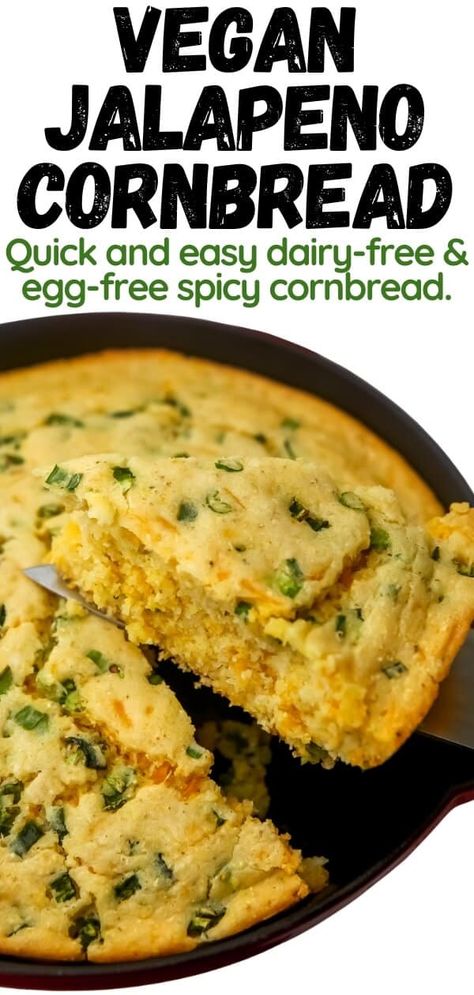 This vegan jalapeño cornbread is a delicious addition to any meal. This cheesy, spicy, southwest-style cornbread turns soups, stews, and salads into a hearty meal. thehiddenveggies.com Vegan Jalapeno Cornbread, Plant Based Cornbread Recipe, Cornbread Recipe Vegan, Corn Bread Healthy, Vegan Mexican Cornbread, Healthy Corn Bread, Healthy Cornbread Recipe, Vegetarian Cornbread, Cornbread Jalapeno