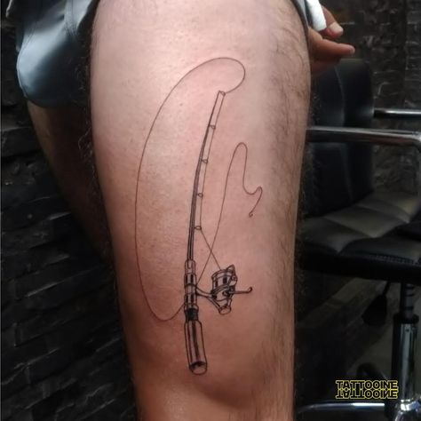 Fishing Rod Tattoo Design, Old School Fishing Tattoo, Fishing Tattoo For Men, Joey Tattoo, Fishing Rod Tattoo, Fishing Pole Tattoo, Catfish Tattoo, Pole Tattoo, Ryan Tattoo