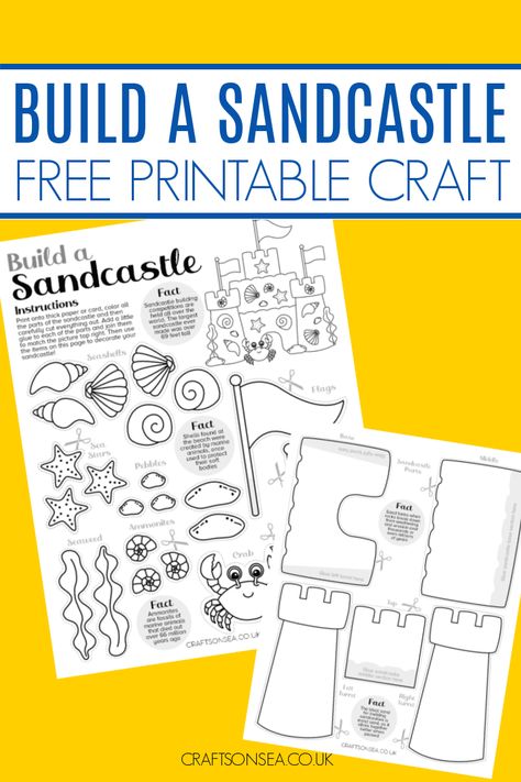 Build A Sandcastle Craft (FREE Printable) Sandcastle Crafts For Kids, Sandcastle Template Printable, Beach Kindergarten Activities, Ocean Paper Crafts, Summer Themed Crafts For Kids, Vbs 2024 Breaker Rock Beach Craft Ideas, Fun Printable Activities For Kids, Breaker Rock Beach Vbs 2024 Craft Ideas, Breaker Rock Beach Vbs 2024 Crafts