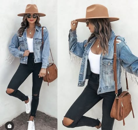 Wear To A Rodeo Outfit, Nashville Inspired Outfits Fall, Country Concert Fall Outfit Ideas, Country Concert Outfit With Jean Jacket, Nashville Jeans Outfit, Concert Outfit Ideas Cold Weather, What To Wear To A Country Concert Winter, Jean Concert Outfit, Country Concert Winter Outfit