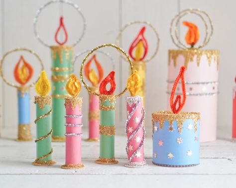 Retro Paper Christmas Candles made from Cardboard Tubes and Paper Roll – Smile Mercantile Craft Co. Kitschmas Diy, Large Pillar Candles, Retro Paper, Christmas Tree Branches, Cardboard Tubes, Paper Rolls, Paper Christmas, Noel Christmas, Paper Roll