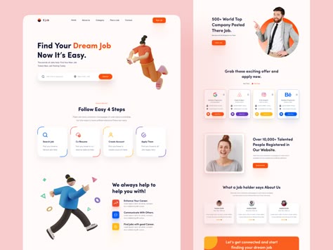 Job Finder Landing Page. Course Template, Awesome Websites, Find Your Dream Job, Best Landing Page Design, Blog Website Design, Job Website, App Interface Design, Ui Design Website, 광고 디자인