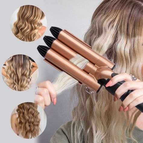 3 Barrel Curling Iron Ceramic Hair Curler, 1 inch Curling Wand Hair Waver Iron, Dual Voltage Hair Crimper with LCD Display, Professional Fast Heating Triple Barrel Curler, Hair Styling Tools : Amazon.ca: Beauty & Personal Care Triple Barrelled Hair Styles, Hair Waver Iron, Curling Wand Hair, Waver Iron, Ceramic Hair Curler, 3 Barrel Curling Iron, Curler Hair, Barrel Curling Iron, Hair Crimper