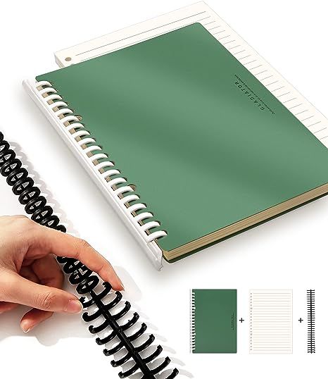 Amazon.com : Spiral Notebook Hardcover with Refillable 260 Pages in Total, Spiral Notebooks for Work with Removable Pages Wide Ruled, DIY 30 Holes Binder Plastic Cover, Green 8.3" *5.7" : Office Products Diy Refillable Notebook, Spiral Notebook Cover Diy, Diy Spiral Notebook, Journal For School, Pastel Notebook, Spiral Notebook Covers, Diy Notebook Cover, Plastic Binder, Refillable Notebook